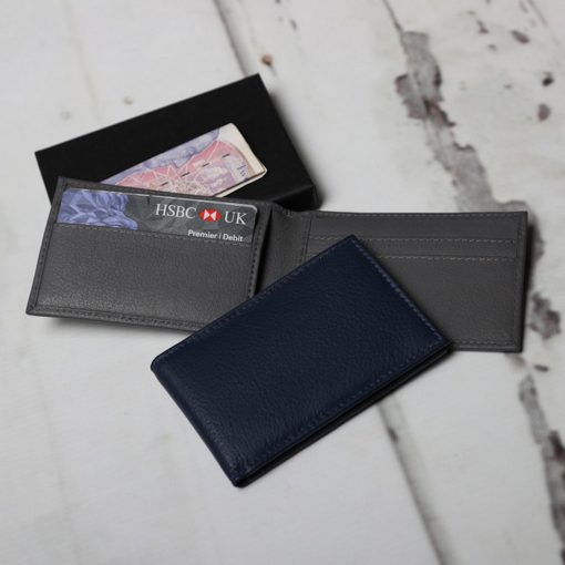 Alex mini leather wallet in Dark Blue and Grey