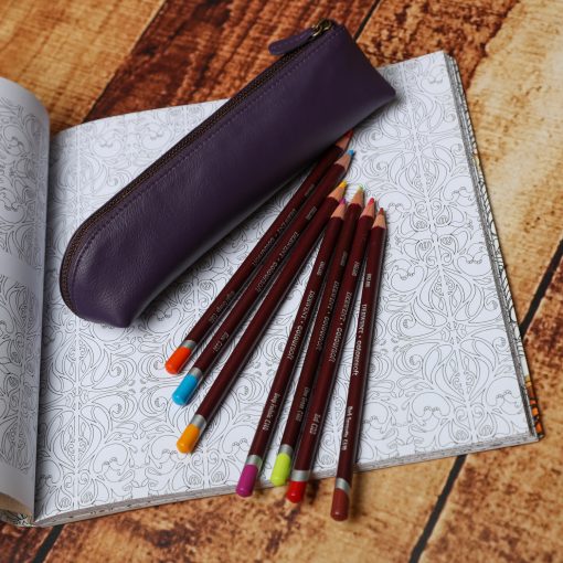 Blake Leather Pencil Case in Purple