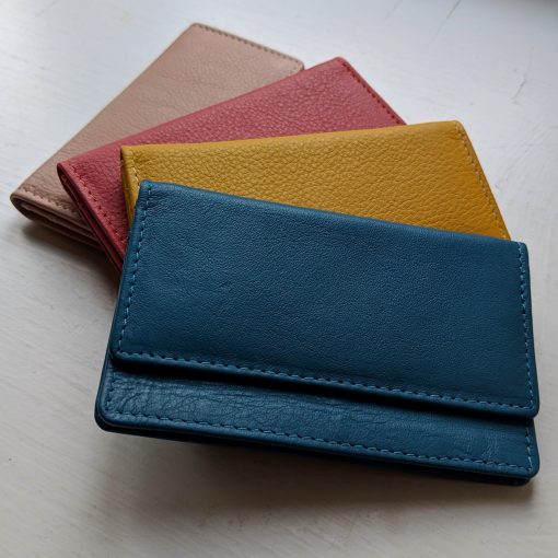 Theo Leather Card Holder Nude, Red, Teal Blue, Mustard